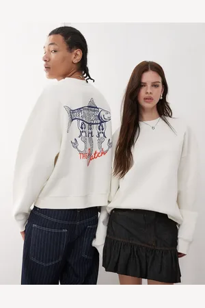 Reclaimed Unisex boxy sweatshirt with fisherman back graphic in ecru
