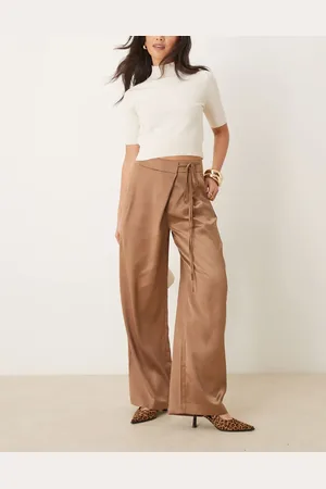 ASOS Wrap tie wide leg satin pants in mocha