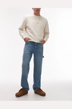 Topman Rigid straight leg carpenter jeans in mid wash