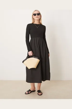 Threadbare Long sleeve midi dress with poplin skirt