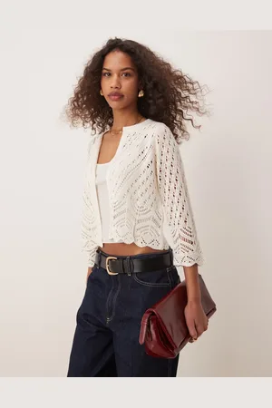 JDY 3/4 sleeve cropped cardigan in stone