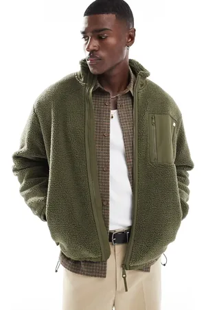 Farah Sherpa fleece zip jacket in khaki