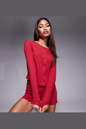 Kaiia Exclusive button front pointelle pajama top in - part of a set