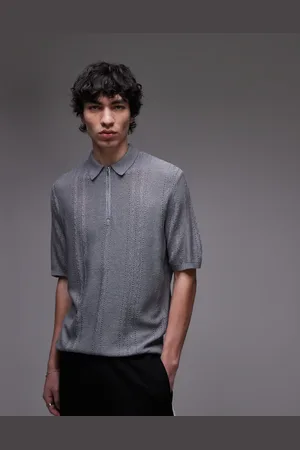 Topman Knit short sleeve quarter zip textured polo shirt in