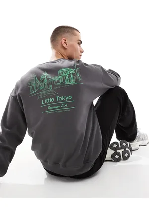 Only & Sons Oversized sweat with little Tokyo back print in charcoal