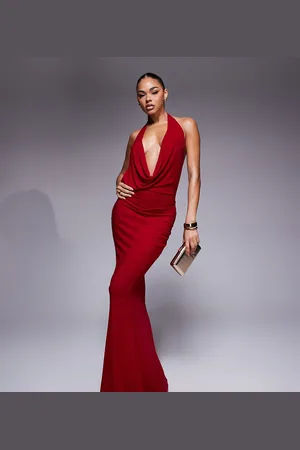 Murci Exclusive mesh halterneck open back cowl neck maxi dress in