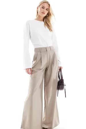 Stradivarius Tall pleated wide leg pants in taupe