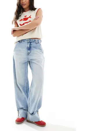 Stradivarius Adjustable waist barrel jeans in medium wash