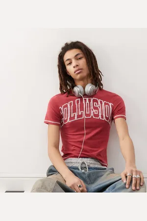COLLUSION Embroidered branded t-shirt in burgundy