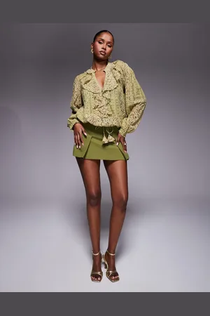 River Island Belted tailored mini skort in khaki