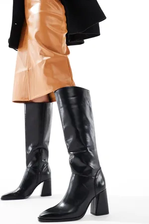 Stradivarius Wide Fit knee high heeled boot in