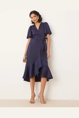 Y.A.S Satin midi wrap dress in