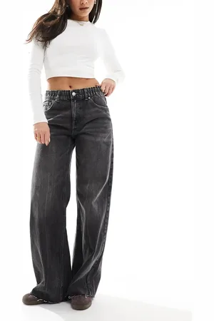 Pull&Bear Baggy wide leg jeans with elastic waist in washed