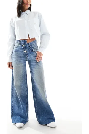 Pull&Bear Wide leg crossed waistband jean in medium