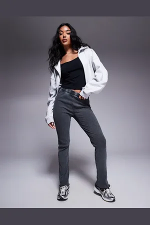 River Island High rise ribbed flares in dark