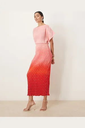 Never Fully Dressed Tilly off-shoulder plisse maxi dress in sunset ombre