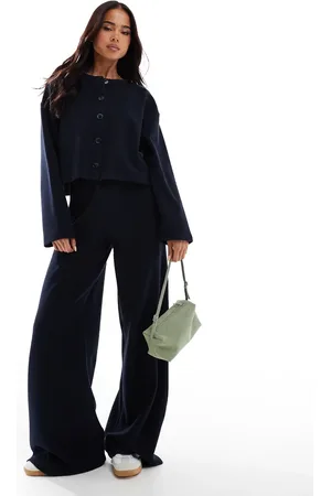 Miss Selfridge Soft rib wide leg pants in