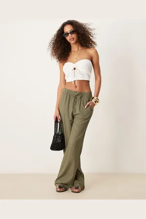 JDY Wide leg linen blend pants set in khaki