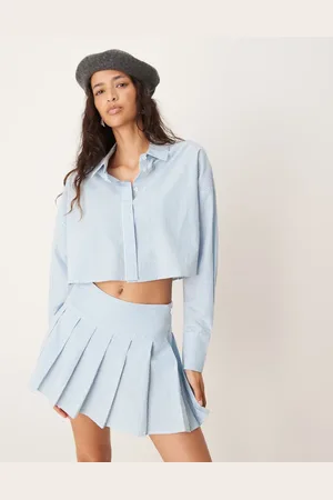 ASOS Ultimate cropped shirt in blue & white stripe - part of a set