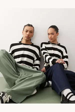 Reclaimed Unisex crew neck long sleeve T-shirt in mono stripe
