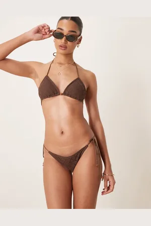 Stradivarius Tie side crochet bikini bottoms in brown