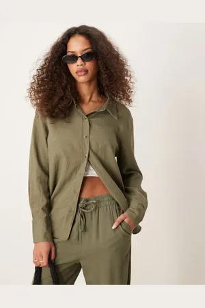 JDY Relaxed linen mix shirt in khaki - part of a set
