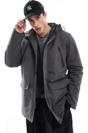 Brave Soul Parka jacket with hood and concealed zip in gray