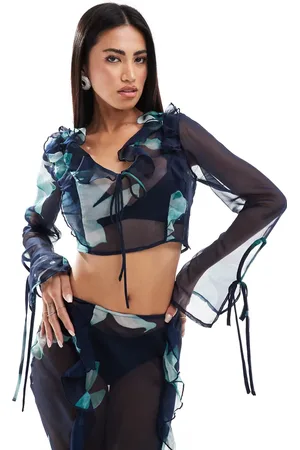 ASOS Chiffon crop top in blue abstract floral print - part of a set