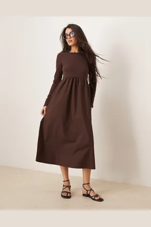 Threadbare Long sleeve midi dress with poplin skirt