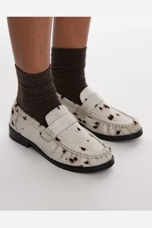 Topshop Carey pony leather loafers with ruched detail in cow