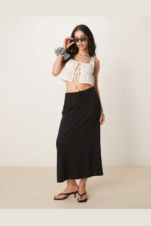 JDY Tie detail flowy midi skirt in
