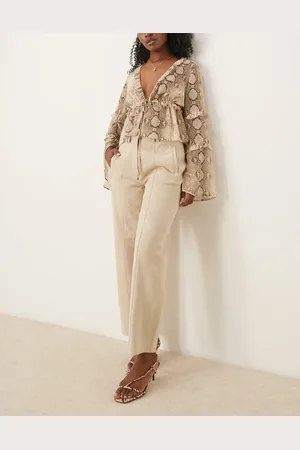 ASOS Premium suede barrel pants with seam detail in stone