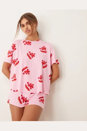 Urban Threads Oversized T-shirt and shorts pajama set in heart cake print