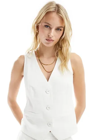 4th & Reckless Exclusive tailored linen look cross back vest in - part of a set