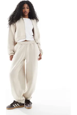 Miss Selfridge Barrel leg sweatpants in oatmilk