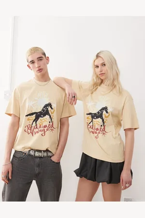 Reclaimed Unisex oversized t-shirt with western horse graphic in buttermilk