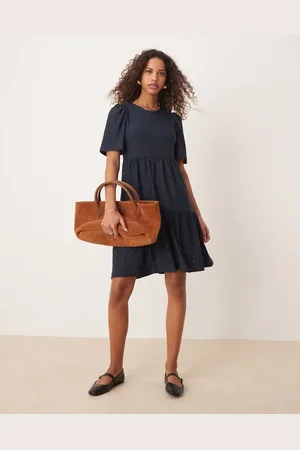 JDY Tiered eyelet midi dress in