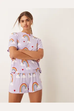 Urban Threads T-shirt and pants pajama set in heart/rainbow print
