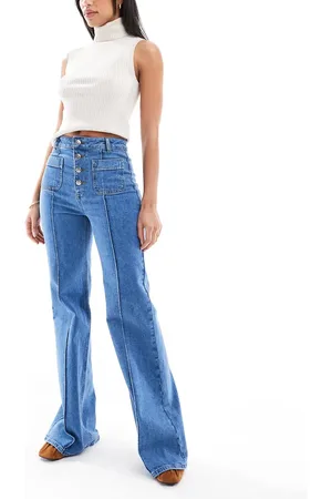 Miss Selfridge Patch pocket high waist 70s denim flares