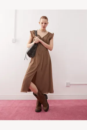 Reclaimed Midi dress with ruched detail and hook and eye