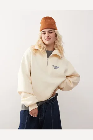 Prohibited Half zip contrast logo detail sweatshirt in cream