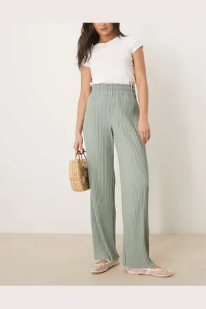 Y.A.S High waisted wide leg plisse pants in iceberg