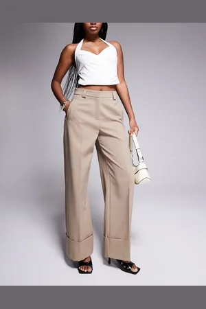 River Island Wide leg pleated pants in beige