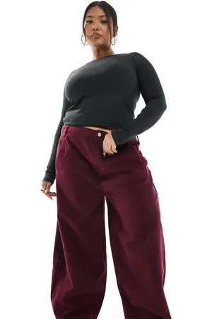ASOS Curve seamed barrel leg pants in dark cherry
