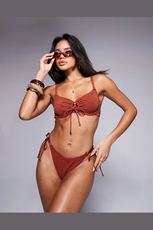 Boux Avenue Amalfi stripe texture balcontte underwire bikini top in rust