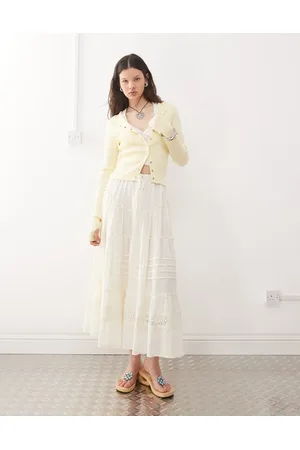 Reclaimed Western midi skirt with tiers in antique