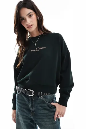 Fred Perry Crew neck sweatshirt in dark with metallic chest logo