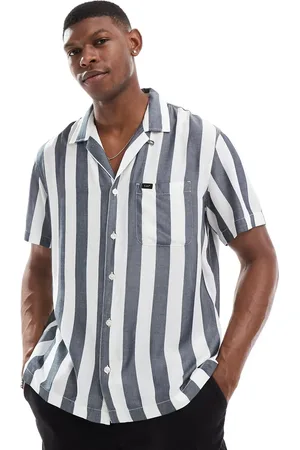 Lee Relaxed resort shirt in cream/navy stripe