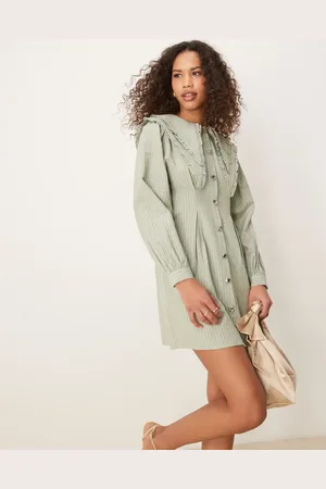 Ghospell Oversized collar mini dress in pale khaki