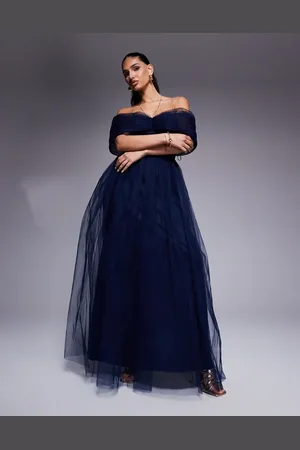 Lace & Beads Bow off shoulder tulle maxi dress in